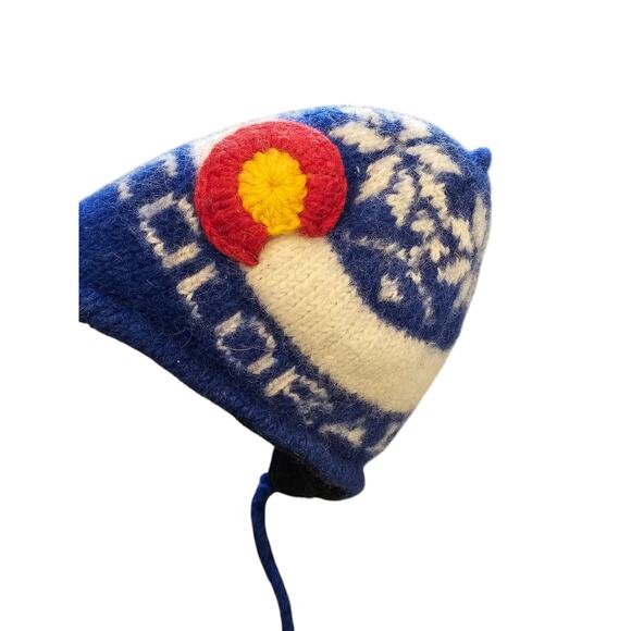 Colorado Flag Crochet Beanie 100% Wool Outer, Rising International Size S - Picture 2 of 3